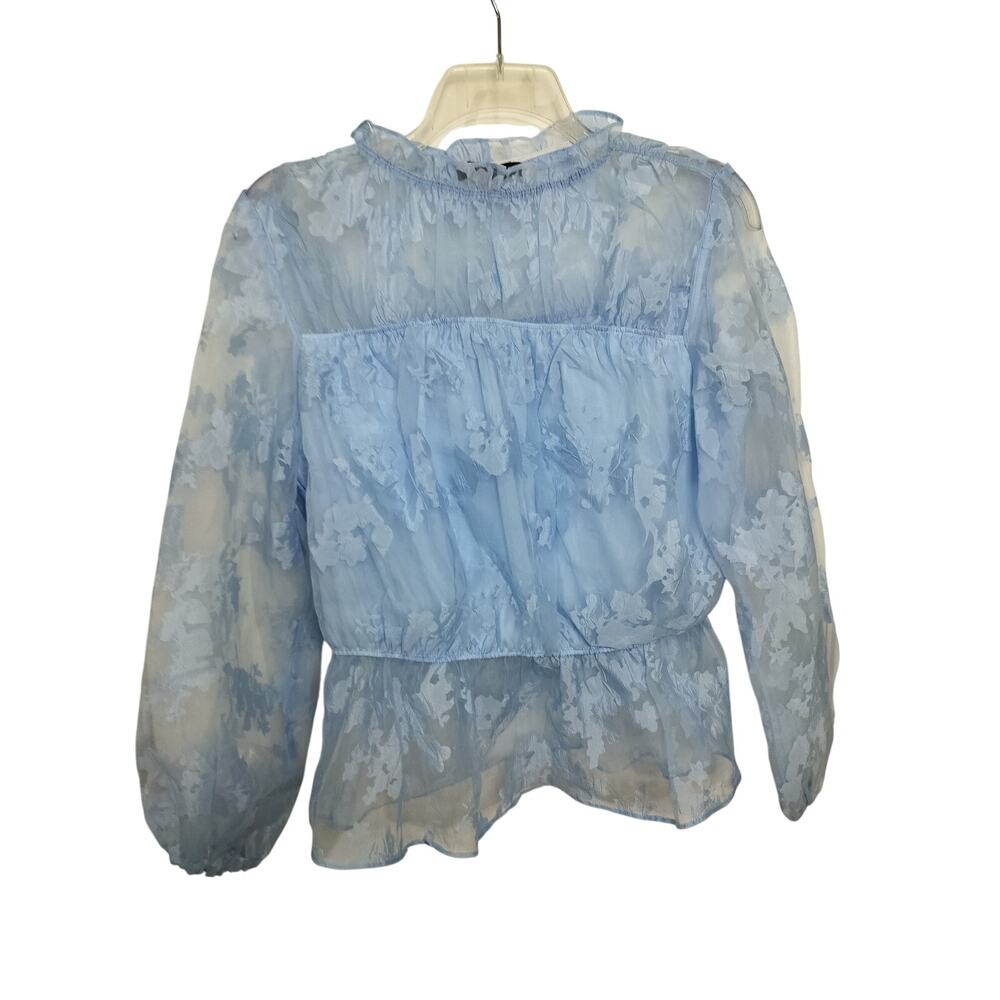5399)Marc New York L Coquette Ruffle Blue See Through Lined Bodice Blouse - Picture 2 of 10